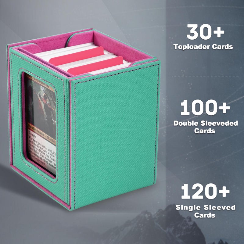 ZLCA MTG Deck Box with Commander Window Display, Trading Card Storage Box Holds 100 Double-Sleeved Cards Suitable for TCG/CCG/PTCG/EDH/Magic/Sport Cards (Aqua&Pink) - Image 2