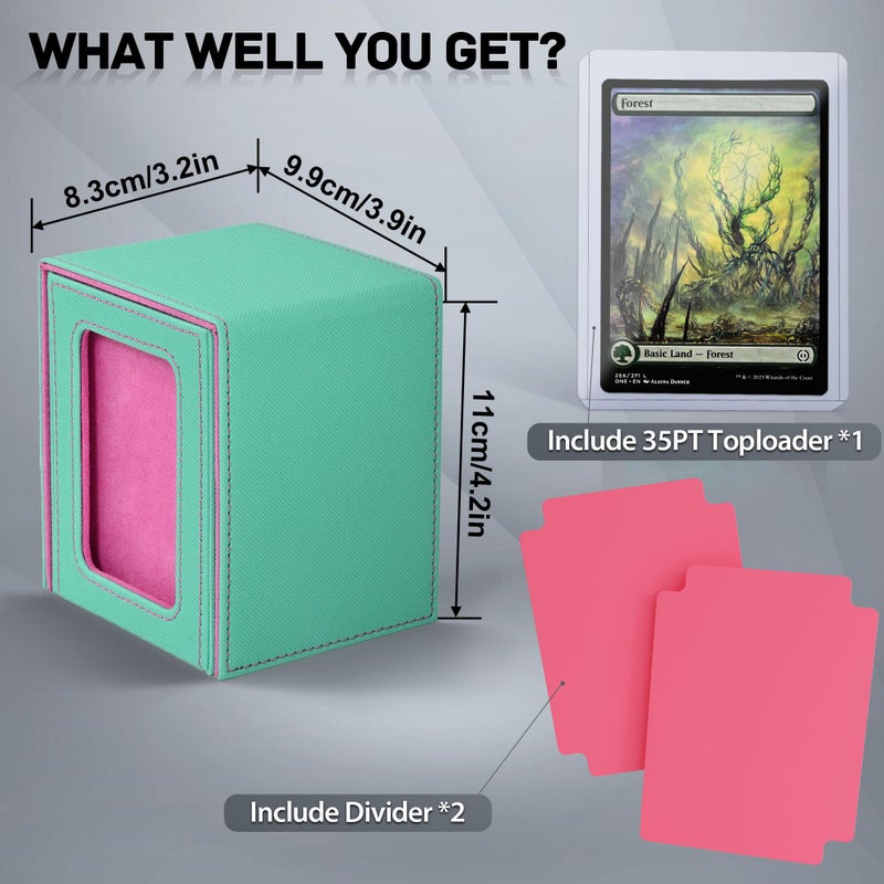 ZLCA MTG Deck Box with Commander Window Display, Trading Card Storage Box Holds 100 Double-Sleeved Cards Suitable for TCG/CCG/PTCG/EDH/Magic/Sport Cards (Aqua&Pink) - Image 3