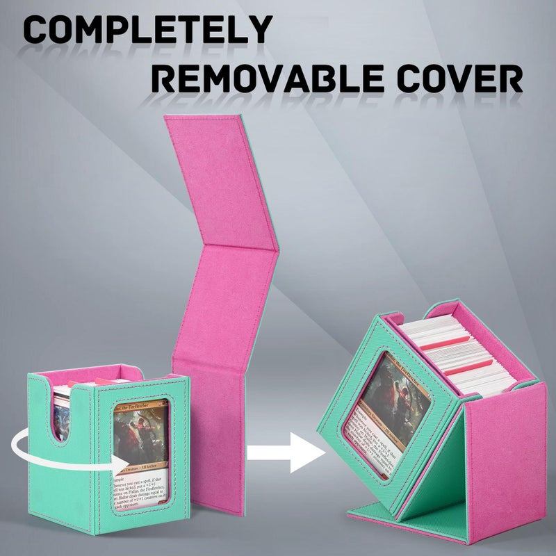 ZLCA MTG Deck Box with Commander Window Display, Trading Card Storage Box Holds 100 Double-Sleeved Cards Suitable for TCG/CCG/PTCG/EDH/Magic/Sport Cards (Aqua&Pink) - Image 5