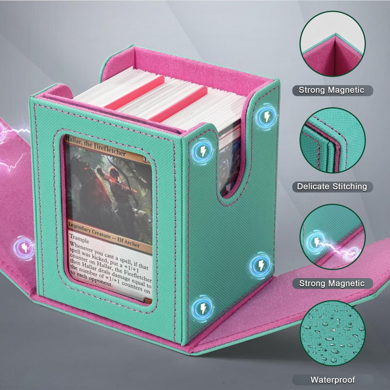 ZLCA MTG Deck Box with Commander Window Display, Trading Card Storage Box Holds 100 Double-Sleeved Cards Suitable for TCG/CCG/PTCG/EDH/Magic/Sport Cards (Aqua&Pink) - Image 4