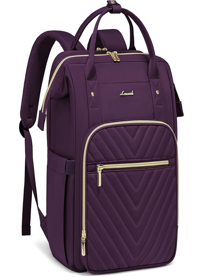 LOVEVOOK Laptop Backpack for Women Fashion Travel Bags Business Computer Purse Work Bag with USB Port, Dark Purple, 15.6-Inch, Work College Casual Business Travel - Image 1
