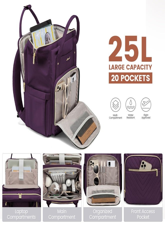 LOVEVOOK Laptop Backpack for Women Fashion Travel Bags Business Computer Purse Work Bag with USB Port, Dark Purple, 15.6-Inch, Work College Casual Business Travel - Image 2