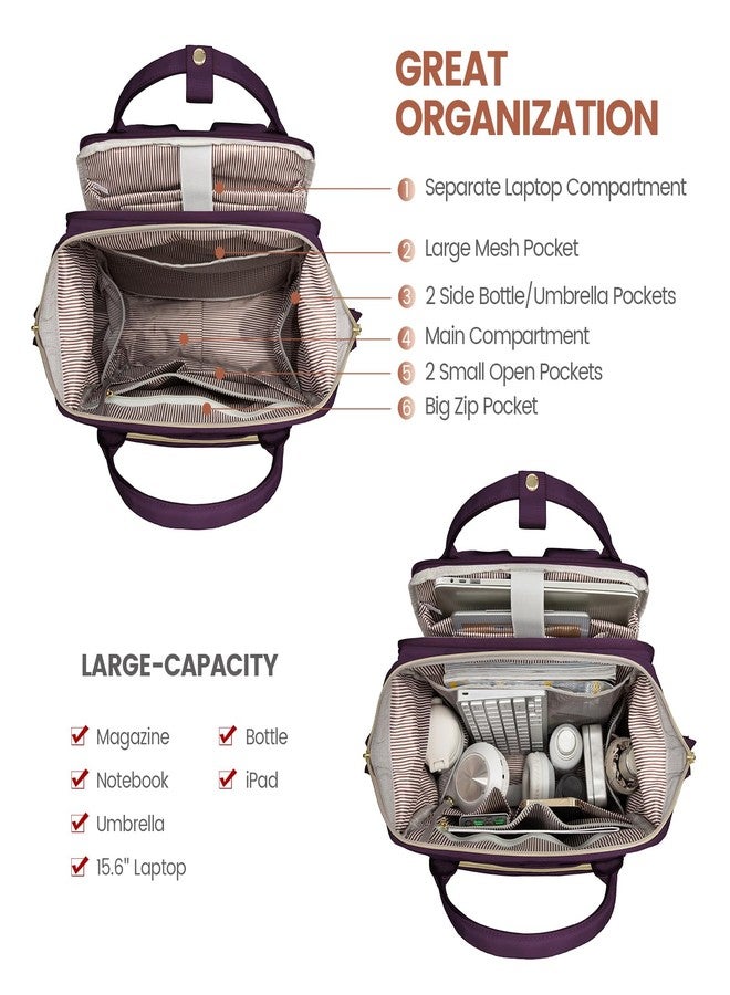LOVEVOOK Laptop Backpack for Women Fashion Travel Bags Business Computer Purse Work Bag with USB Port, Dark Purple, 15.6-Inch, Work College Casual Business Travel - Image 3