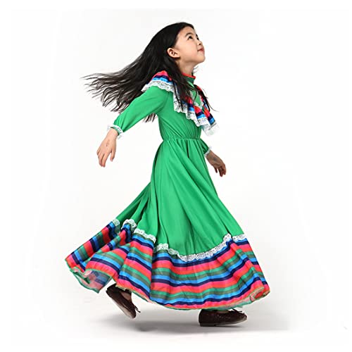 CAFELE Girls Mexican Traditional Dress National Style Princess Dress Halloween Carnival Birthday Party Dress (Green, X-Small) - Image 5