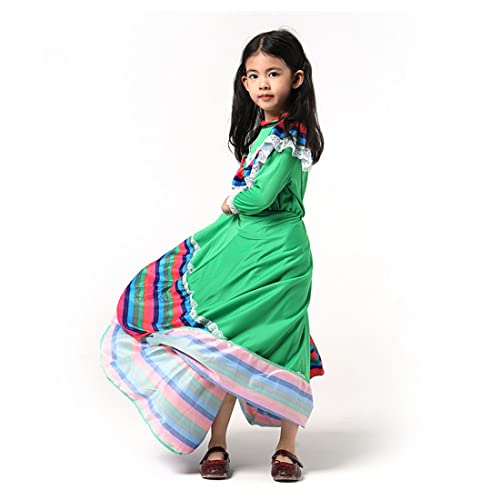 CAFELE Girls Mexican Traditional Dress National Style Princess Dress Halloween Carnival Birthday Party Dress (Green, X-Small) - Image 4