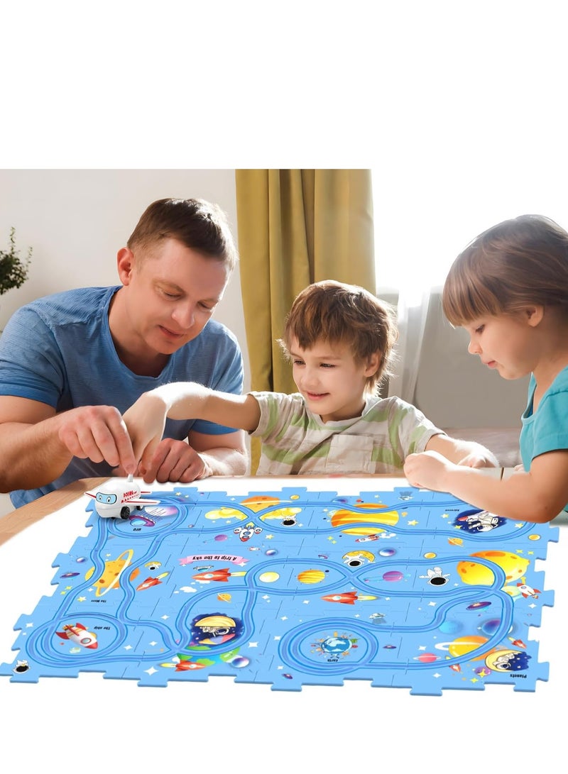 Train  Play Set, Plastic Puzzles for Kids Ages 3-5 with Vehicles, Electric Trolley Puzzle, Car Tracks for Toddlers, Toys Gifts for 2 3 4 5 6 Year Old Boys Girls - Image 1