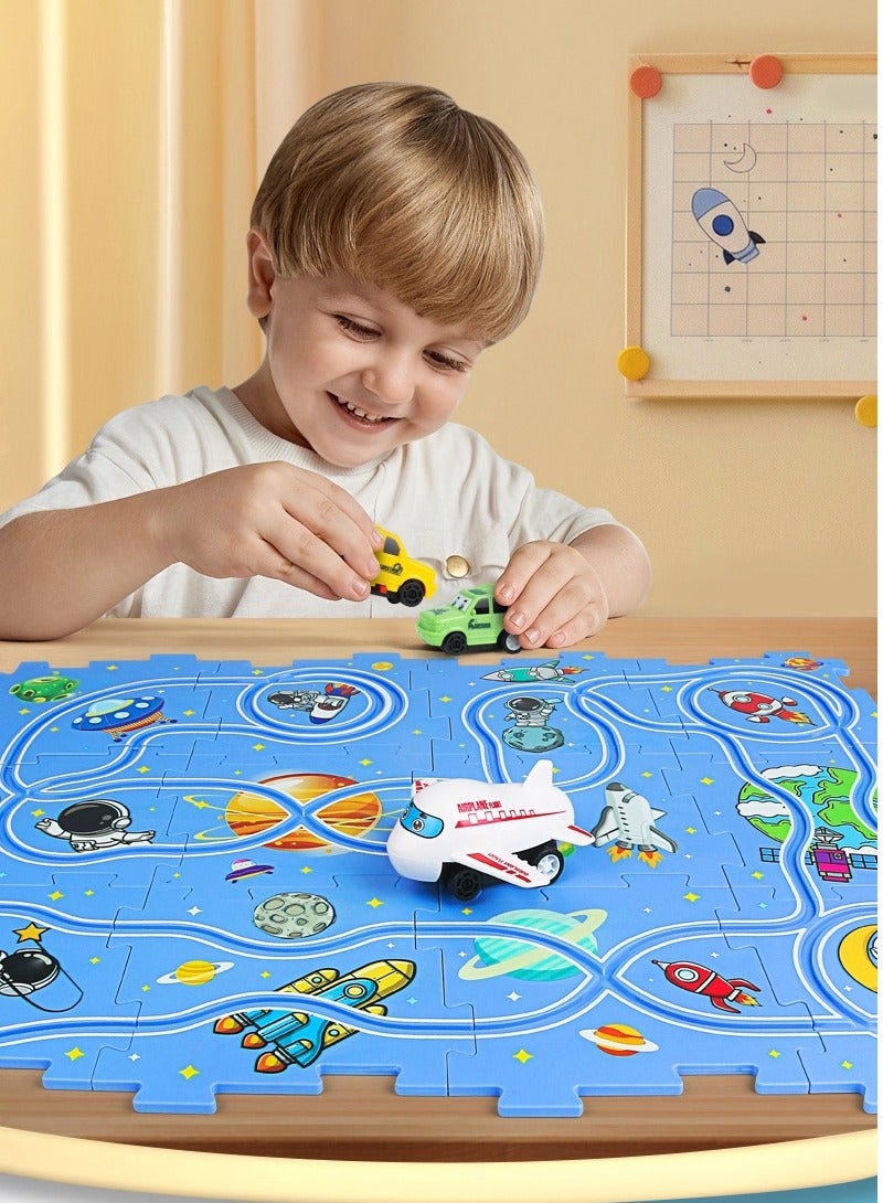 Train  Play Set, Plastic Puzzles for Kids Ages 3-5 with Vehicles, Electric Trolley Puzzle, Car Tracks for Toddlers, Toys Gifts for 2 3 4 5 6 Year Old Boys Girls - Image 3