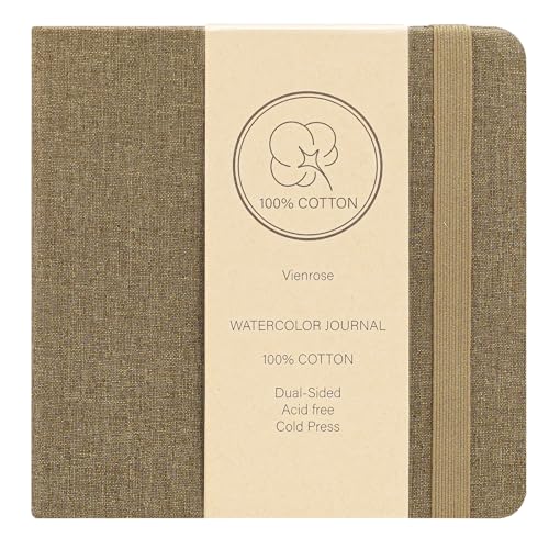 Vienrose Watercolor Sketchbook 55x55 Watercolor Journal with 24 Sheets 140 LB 300 GSM Cotton Watercolor Paper Brown Linen Cover Water Coloring Sketch Book As Travel Notebook On The Go - Image 1