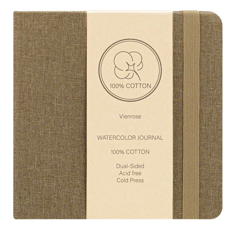 Vienrose Watercolor Sketchbook 55x55 Watercolor Journal with 24 Sheets 140 LB 300 GSM Cotton Watercolor Paper Brown Linen Cover Water Coloring Sketch Book As Travel Notebook On The Go - Image 2