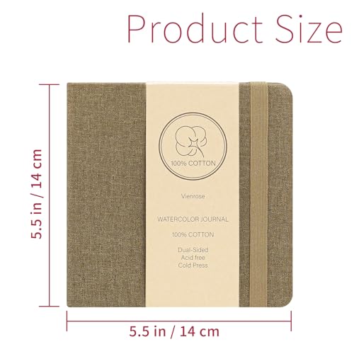 Vienrose Watercolor Sketchbook 55x55 Watercolor Journal with 24 Sheets 140 LB 300 GSM Cotton Watercolor Paper Brown Linen Cover Water Coloring Sketch Book As Travel Notebook On The Go - Image 3