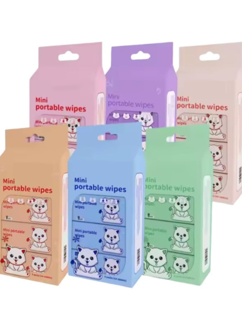 Pack of 8 Soft Hand and Mouth Cleaning Mini Wet Wipes, Chemical-Free and Fragrance-Free, Cartoon Design, Portable Wipes for Hands, Face, Utensils, Ideal for Travel, School and Home Use - Image 1