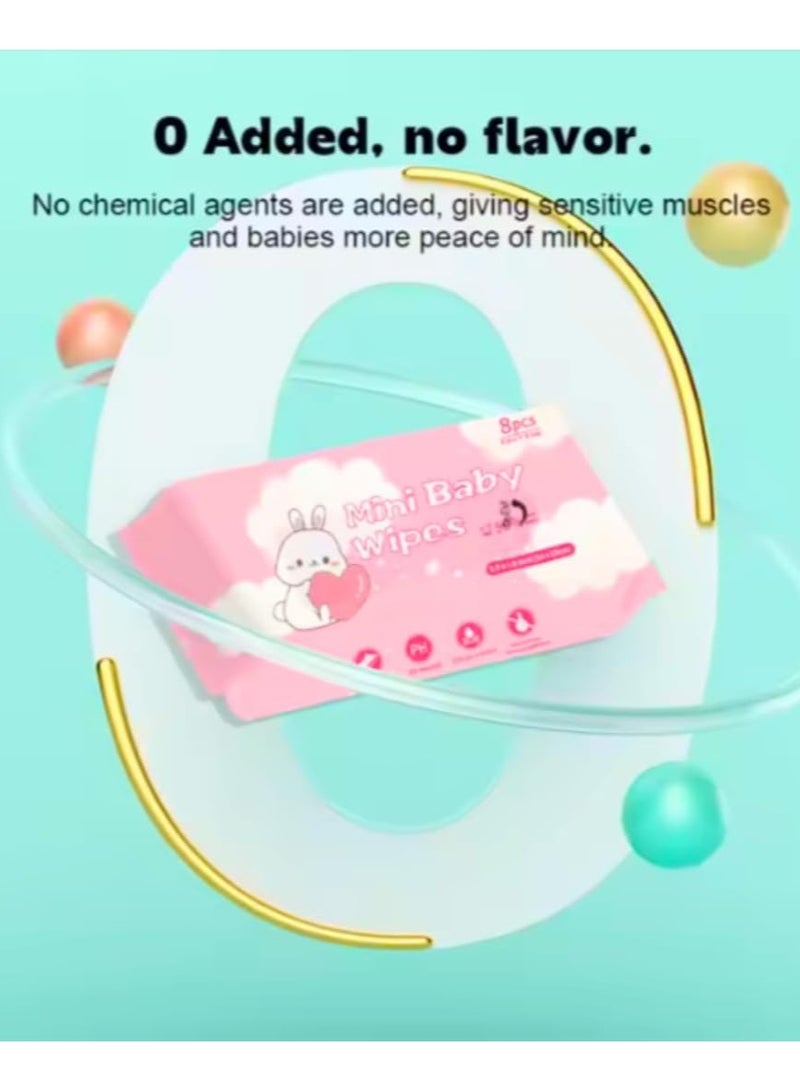 Pack of 8 Soft Hand and Mouth Cleaning Mini Wet Wipes, Chemical-Free and Fragrance-Free, Cartoon Design, Portable Wipes for Hands, Face, Utensils, Ideal for Travel, School and Home Use - Image 3