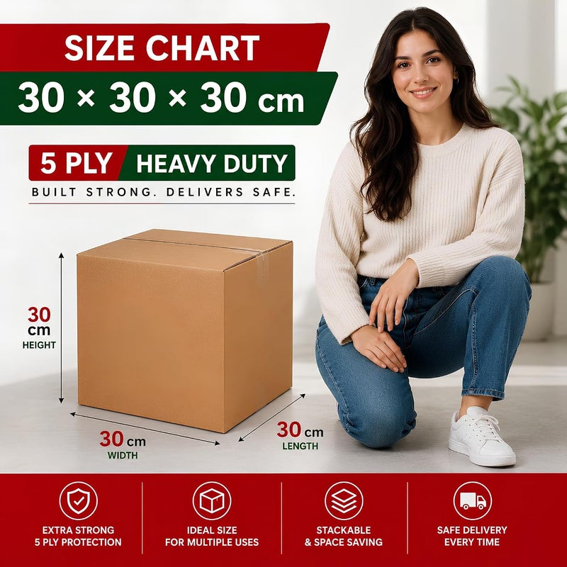 AL FAKHAMA 1 Pack 30×30×30 cm 5 Ply Corrugated Cardboard Shipping Box Heavy Duty Packing Box - Image 3