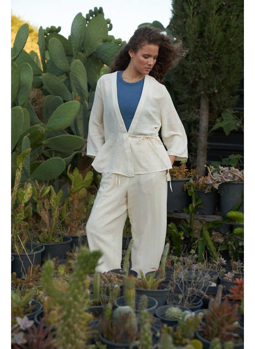 Mevra Double Breasted Kimono Muslin Blouse Ecru  - Image 1
