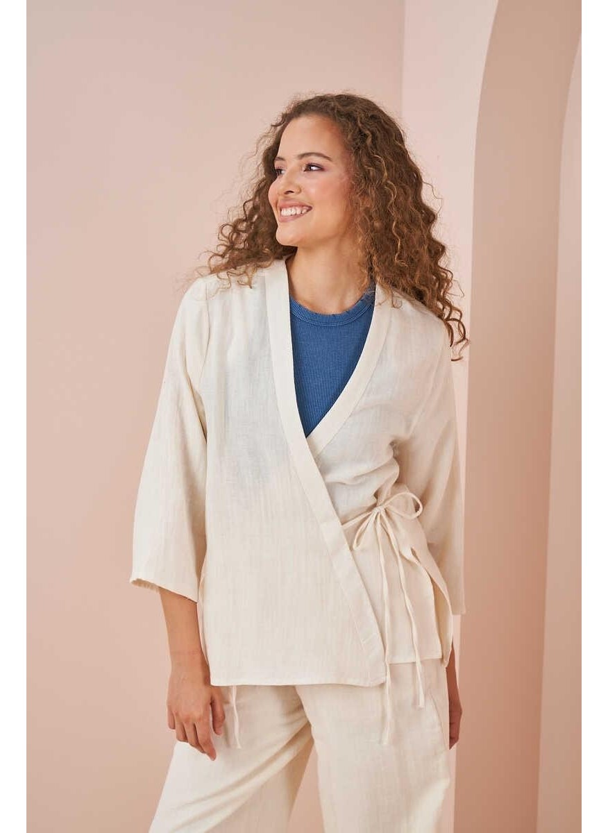 Mevra Double Breasted Kimono Muslin Blouse Ecru  - Image 5