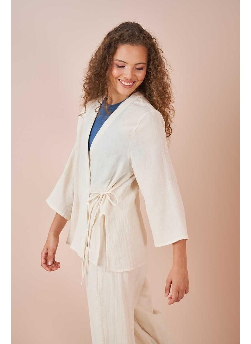 Mevra Double Breasted Kimono Muslin Blouse Ecru  - Image 4