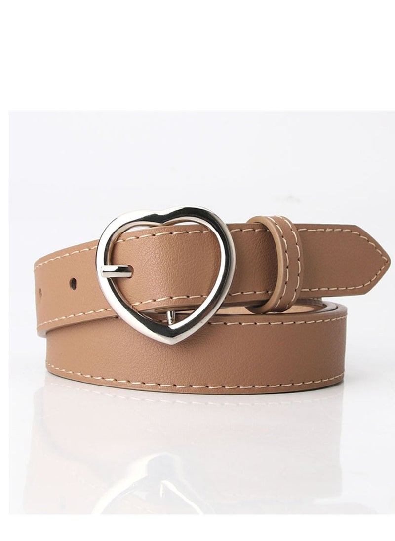 Loquat - Women's All-purpose Denim Pants With Heart-shaped Pin Buckle Belt 105cm Brown - Image 1