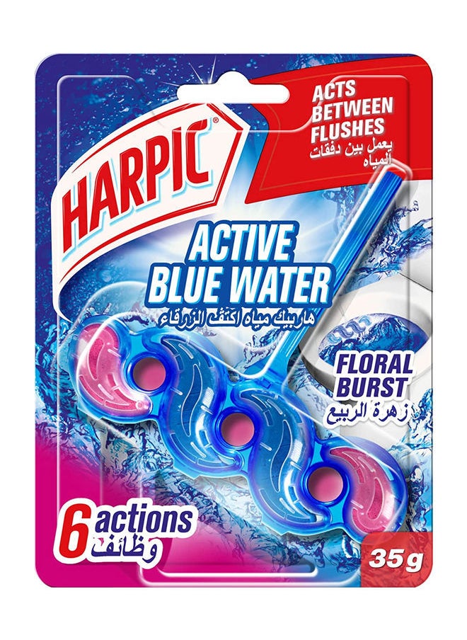 Harpic 6 Actions Active Blue Water Toilet Cleaner Rim Block - Floral Burst 35g  - Image 1