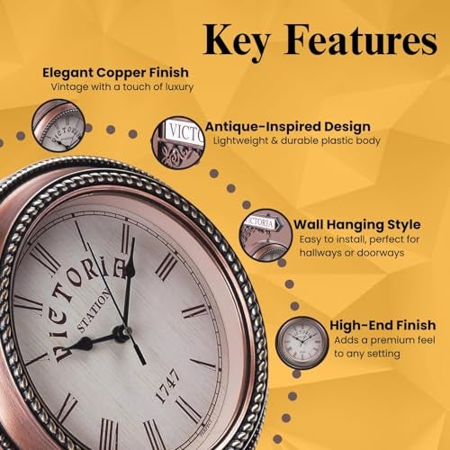 Ximdeco® Golden Plastic Wooden Pattern Replica Dual Side Victoria Station Analog Wall Clock Hanging Style Platform Railway Clock Home Decor (Copper) (Length 33 cm, Width 10 cm) - Image 4