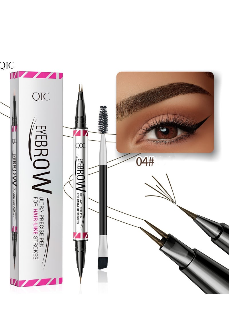 كيو اي سي قلم الحواجب ، قلم الحواجب 2 في 1 ثنائي الأطراف Microblading قلم الحواجب مع طرف شوكة دقيقة وفرشاة دقيقة تجعد حواجب طبيعية تشبه الشعر ، تدوم طوال اليوم (أسود بني) - Image 1