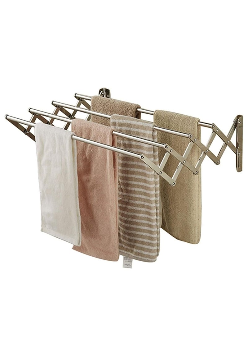 DubaiGallery Wall Mount Drying Rack Clothing Foldable & Laundry Room Airer Dryer Organizer Towel Drying Bar Capacity Stainless Steel Silver Washingline Laundry Rack Home  - Image 3