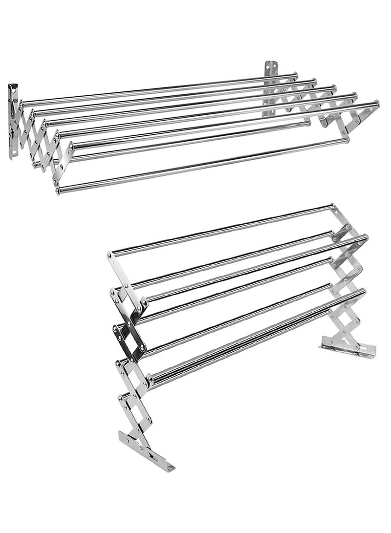 DubaiGallery Wall Mount Drying Rack Clothing Foldable & Laundry Room Airer Dryer Organizer Towel Drying Bar Capacity Stainless Steel Silver Washingline Laundry Rack Home  - Image 4