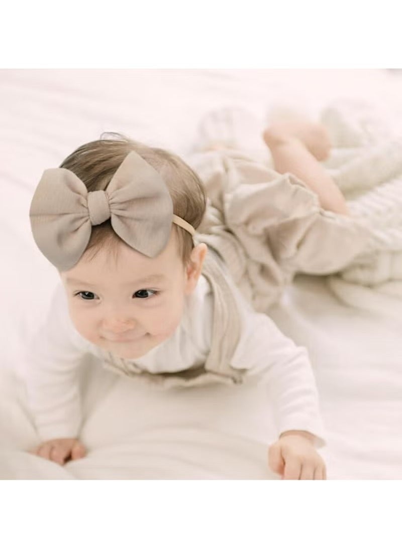 3Pcs Nylon Baby Girls Headbands, Newborn Bows Elastic Hairbands, Big Bows Children Hairbands, Stretchy Soft Hair Accessories for Infant, Toddlers, Kids(Beige Black White) - Image 3