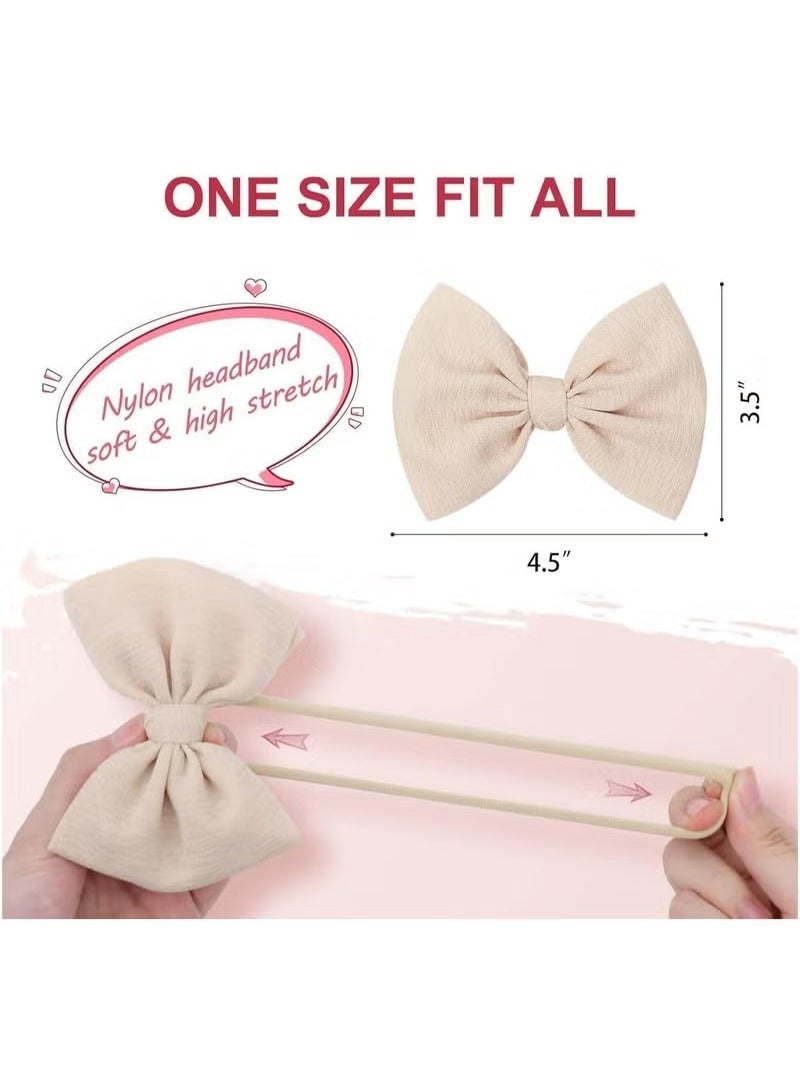 3Pcs Nylon Baby Girls Headbands, Newborn Bows Elastic Hairbands, Big Bows Children Hairbands, Stretchy Soft Hair Accessories for Infant, Toddlers, Kids(Beige Black White) - Image 2