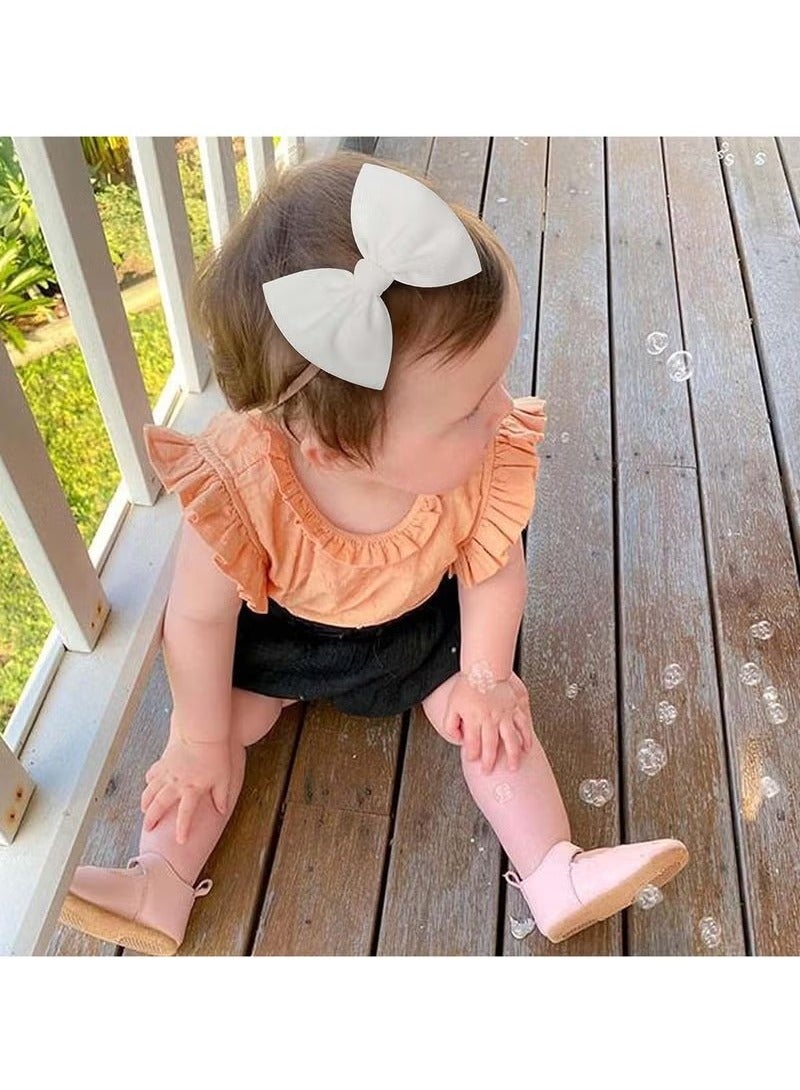 3Pcs Nylon Baby Girls Headbands, Newborn Bows Elastic Hairbands, Big Bows Children Hairbands, Stretchy Soft Hair Accessories for Infant, Toddlers, Kids(Beige Black White) - Image 5