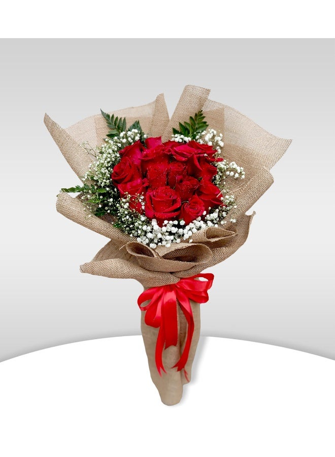 Carmel Flowers Red Roses In Jute Wrapping - Image 1