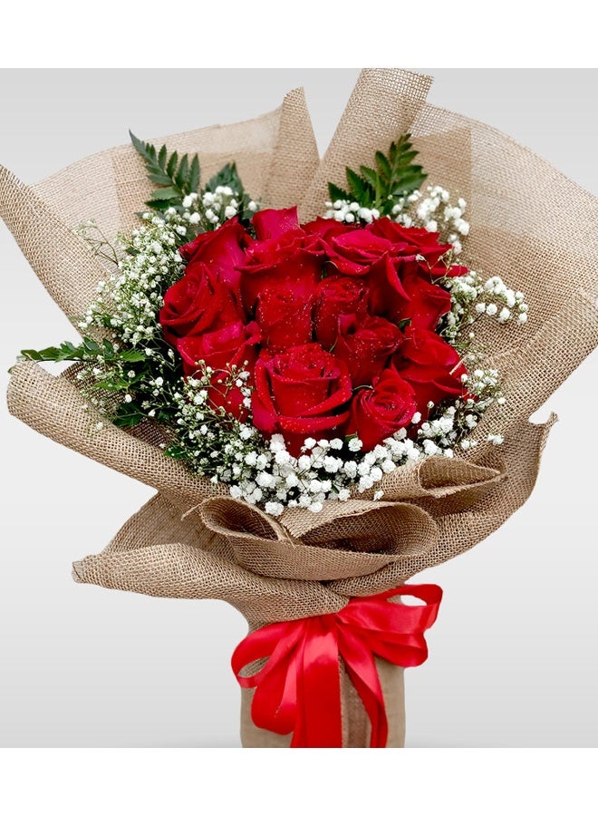 Carmel Flowers Red Roses In Jute Wrapping - Image 5