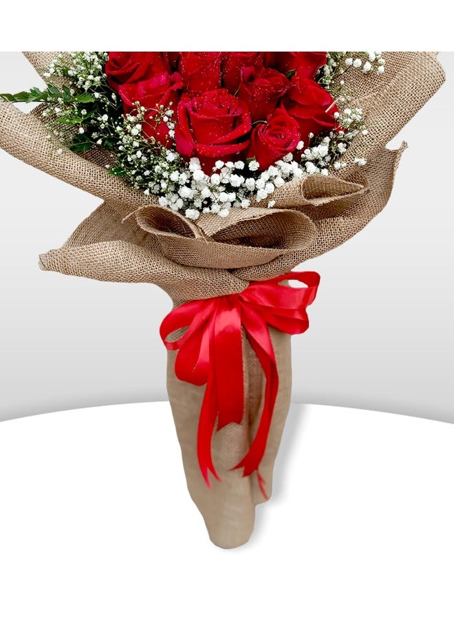 Carmel Flowers Red Roses In Jute Wrapping - Image 4