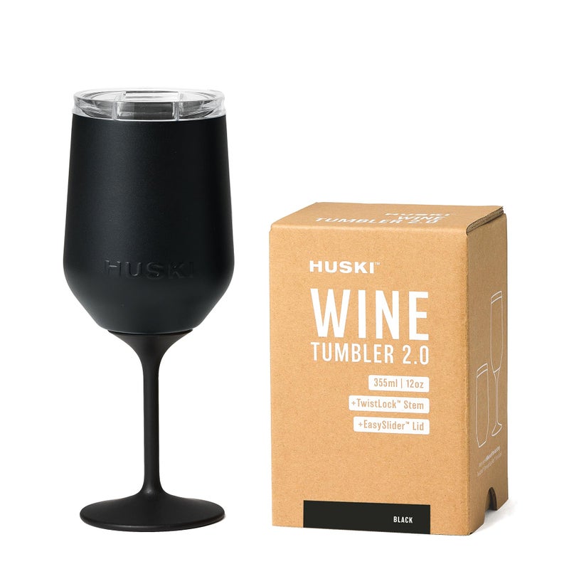 Huski Wine Tumbler 20  New  AwardWinning Design with Detachable Stem  Premium Stainless Steel Wine Glass with Lid  Triple Insulated Tumbler  355ml Capacity  Great Gift Black
