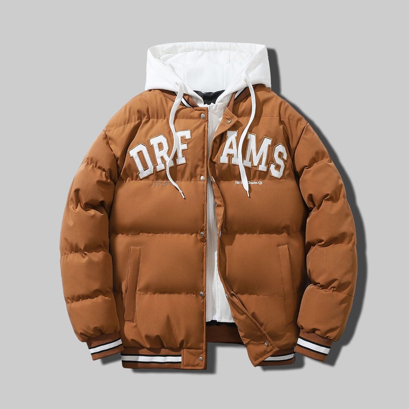 Cross-border Autumn and Winter New Fashion Brand Jacket Mens Fashion Korean Style Loose plus size cotton and thickening Hooded Fake Two-piece Jacket Black - Image 2