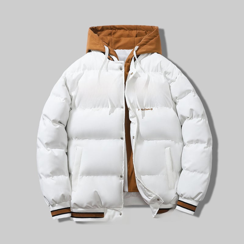 Cross-border Autumn and Winter New Fashion Brand Jacket Mens Fashion Korean Style Loose plus size cotton and thickening Hooded Fake Two-piece Jacket Black - Image 4