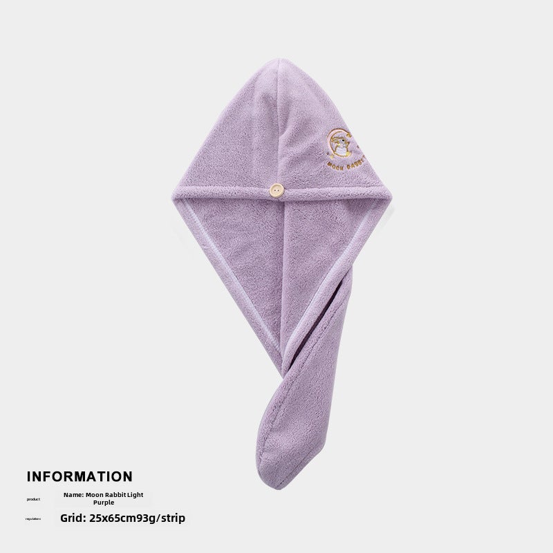Generic Cute Embroidered Quick-Dry Hair Towel Cap Purple-Moon Rabbit 