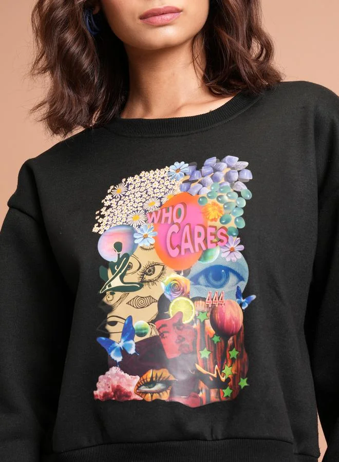 Tokyo Talkies Graphic Print Dropped Shoulder Boxy Sweatshirt by Styli