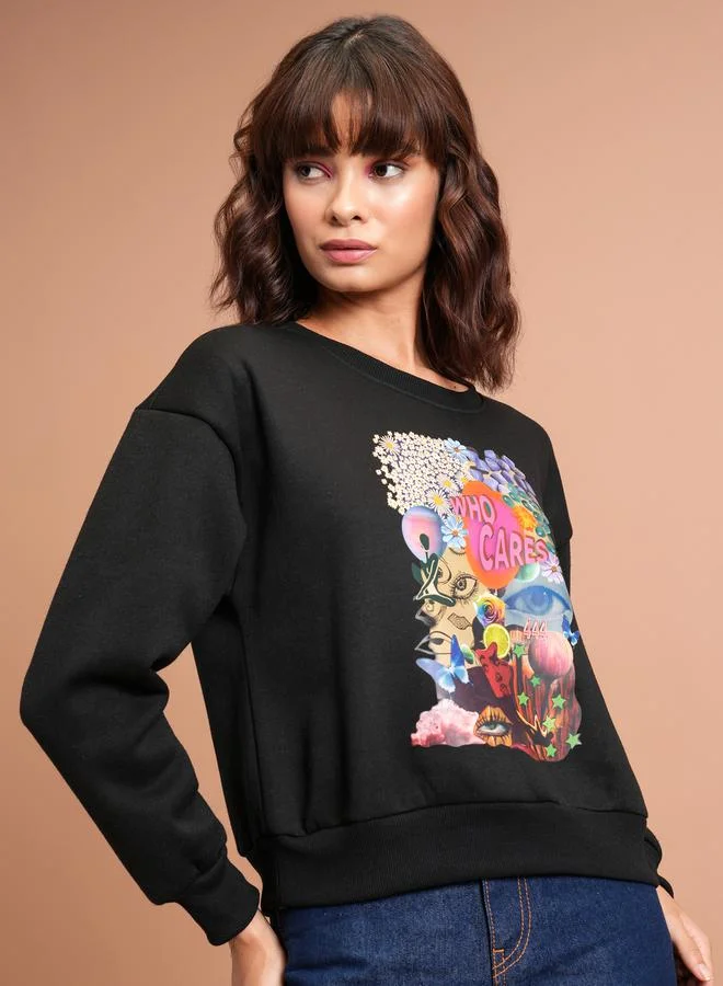 Tokyo Talkies Graphic Print Dropped Shoulder Boxy Sweatshirt by Styli