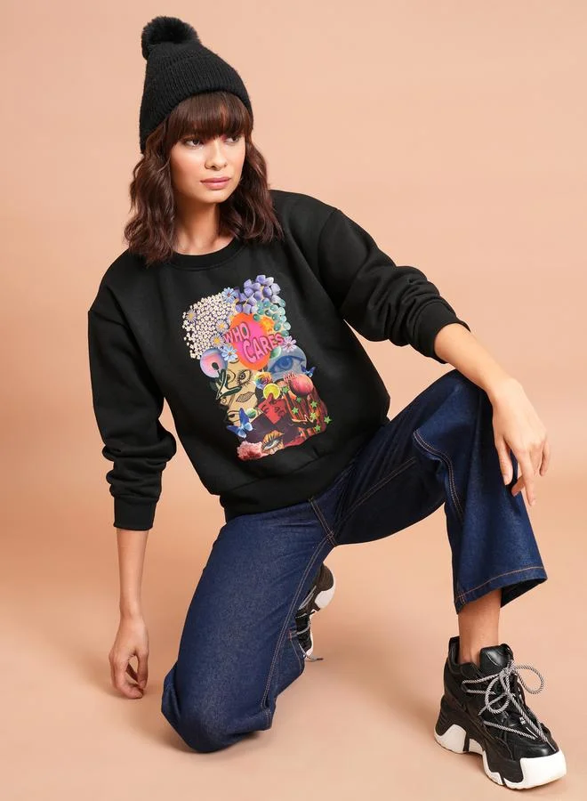 Tokyo Talkies Graphic Print Dropped Shoulder Boxy Sweatshirt