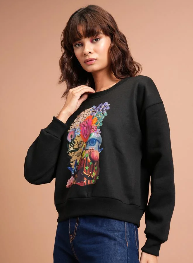 Tokyo Talkies Graphic Print Dropped Shoulder Boxy Sweatshirt