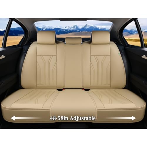 FLORICH Leather Seat Covers, Seat Covers Full Set, Car Seat Protectors 5 Seats, Automotive Seat Covers Fit for Most Cars Trucks-Beige - Image 4