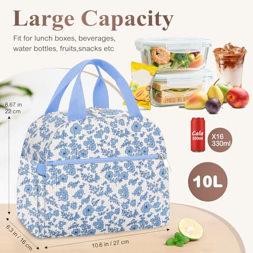 KUBYA Lunch Bag Lunch Box for Women, Cute Corduroy Insulated Reusable Work Leakproof Simple Adults Flower Large Lunch Boxes Tote Bag Men Cooler Bag - Image 3