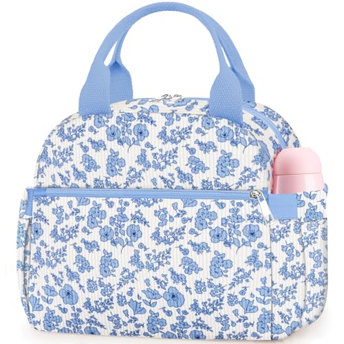 KUBYA Lunch Bag Lunch Box for Women, Cute Corduroy Insulated Reusable Work Leakproof Simple Adults Flower Large Lunch Boxes Tote Bag Men Cooler Bag - Image 1