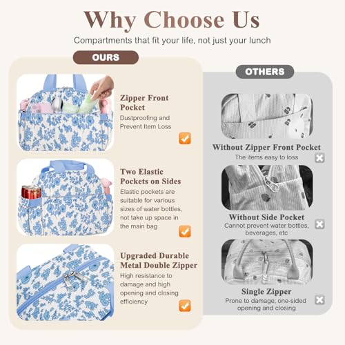 KUBYA Lunch Bag Lunch Box for Women, Cute Corduroy Insulated Reusable Work Leakproof Simple Adults Flower Large Lunch Boxes Tote Bag Men Cooler Bag - Image 5