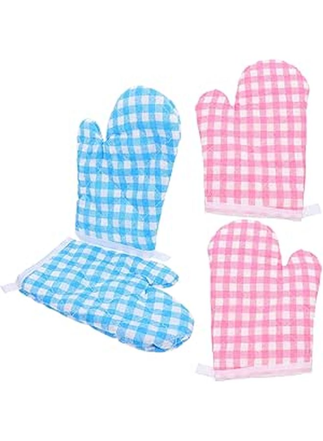4Pcs Cotton Lined Heat Resistant Oven Mitts Set For Baking Microwave Kitchen - Image 1