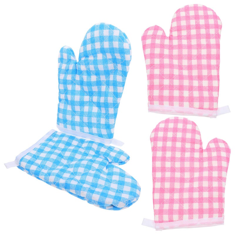 4Pcs Cotton Lined Heat Resistant Oven Mitts Set For Baking Microwave Kitchen - Image 2