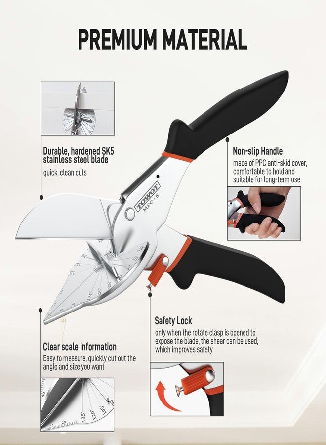 TOWOT Angle Miter Shears Cutter, Angular Trim Cutter of Molding, Adjustable at 45 To 135 Degree With Safety Lock Hand Tools for Cutting Plastic, PVC and Molding Trim - Image 3