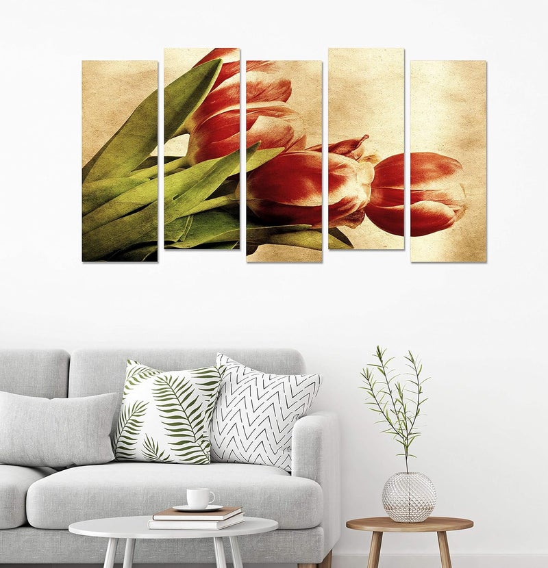 PAPER PLANE DESIGN Painting for Wall Decoration Flower View Picture 5 Split Panels Art Decor for Room Bedroom Hotel Office, Sun-Board, (27 x 50 Inch) - Image 2