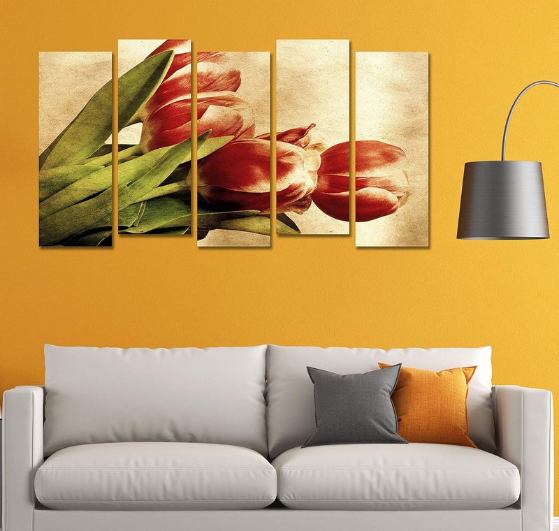 PAPER PLANE DESIGN Painting for Wall Decoration Flower View Picture 5 Split Panels Art Decor for Room Bedroom Hotel Office, Sun-Board, (27 x 50 Inch) - Image 3