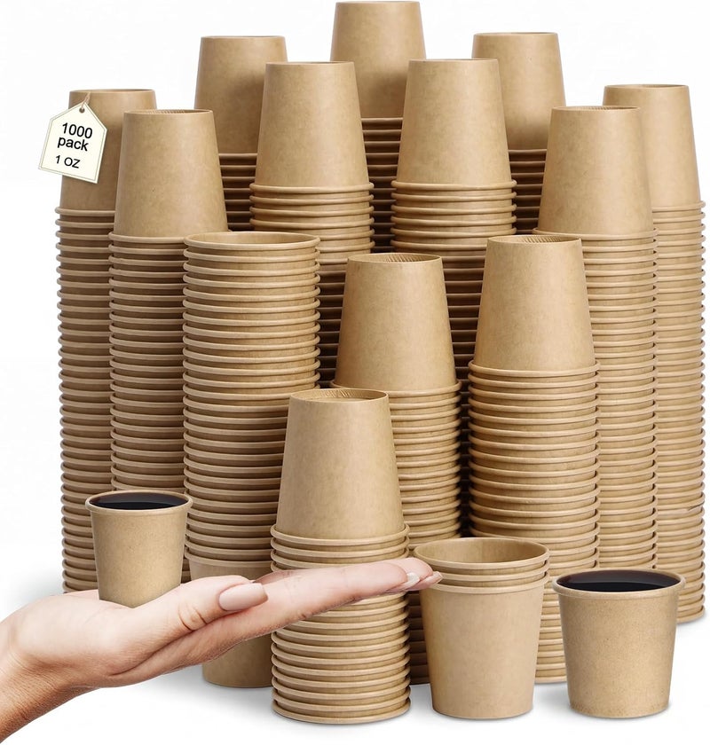 Jingmore 1000 Pcs 1 oz Mini Coffee Cups Disposable Espresso Paper Cups Bathroom Mouthwash Mugs Disposable Mugs for Travel Picnic Barbecue Party (Kraft) - Image 1